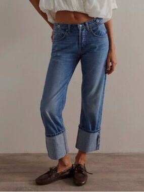 We The Free Free People Slade Slim Selvedge Jean Size 29 Wide Leg Cuff Hem Denim